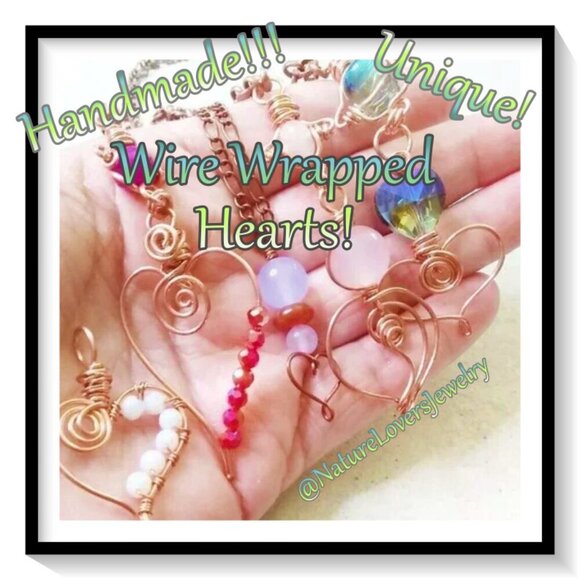 Wire Wrapped Heart Pendants, Necklaces and Earrings ~ Sweetheart Wife SO Fiance - Picture 1 of 1